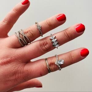 NORDSTROM Silver Band White CZ Stone Retro Vintage Style Ring Jewelry Set